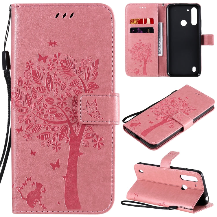 Tree & Cat Embossed Pattern Horizontal Flip Leather Case with Holder & Card Slots & Wallet & Lanyard, For Motorola Moto G Power, For Motorola Moto G8 Power Lite