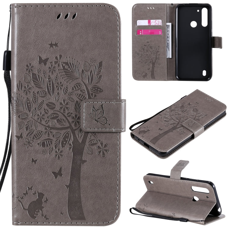 Tree & Cat Embossed Pattern Horizontal Flip Leather Case with Holder & Card Slots & Wallet & Lanyard, For Motorola Moto G Power, For Motorola Moto G8 Power Lite