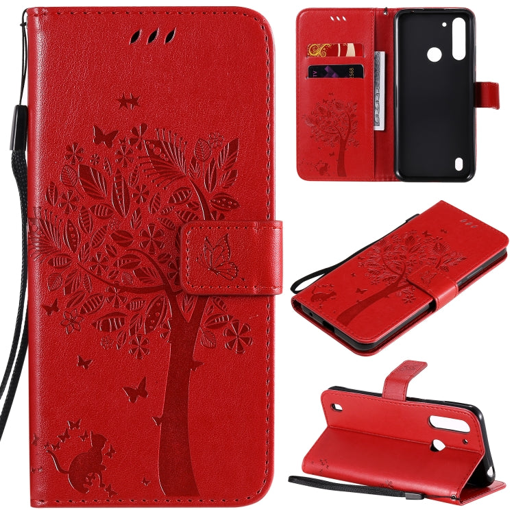 Tree & Cat Embossed Pattern Horizontal Flip Leather Case with Holder & Card Slots & Wallet & Lanyard, For Motorola Moto G8 Power Lite, For Motorola Moto G8 Power