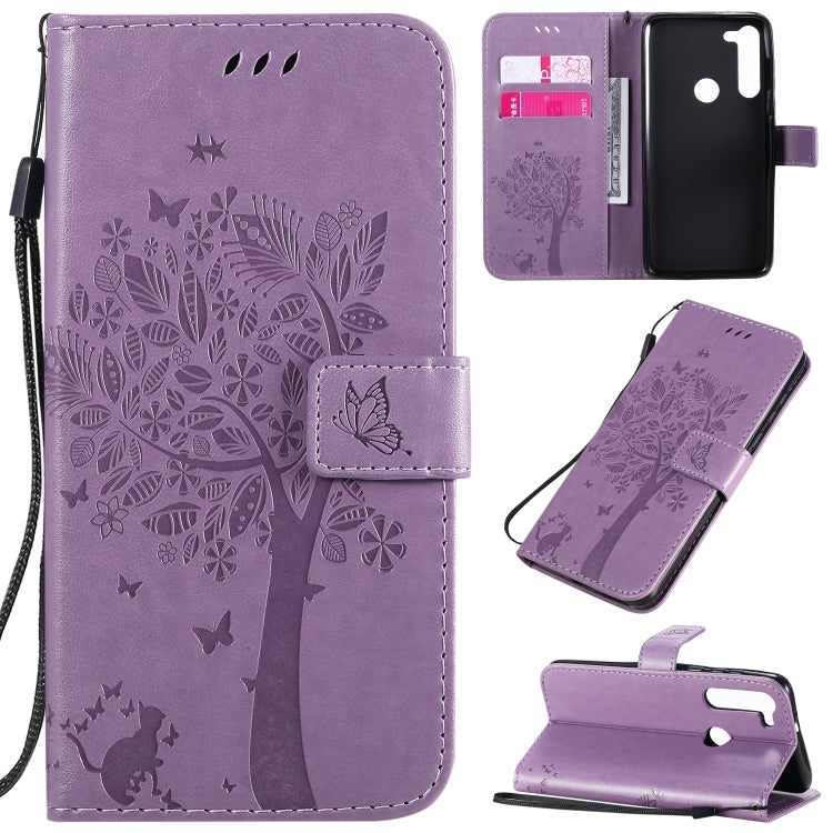 Tree & Cat Embossed Pattern Horizontal Flip Leather Case with Holder & Card Slots & Wallet & Lanyard, For Motorola Moto G8 Power Lite, For Motorola Moto G8 Power