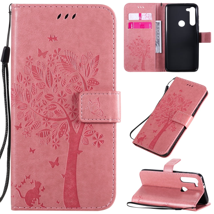 Tree & Cat Embossed Pattern Horizontal Flip Leather Case with Holder & Card Slots & Wallet & Lanyard, For Motorola Moto G8 Power, For OPPO Realme 6
