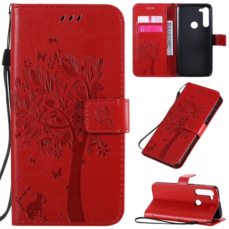 Tree & Cat Embossed Pattern Horizontal Flip Leather Case with Holder & Card Slots & Wallet & Lanyard, For Motorola Moto G8 Power Lite, For Motorola Moto G8 Power