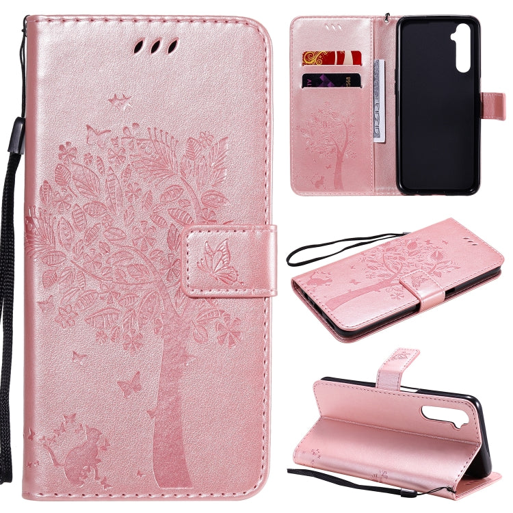 Tree & Cat Embossed Pattern Horizontal Flip Leather Case with Holder & Card Slots & Wallet & Lanyard, For Motorola Moto G8 Power, For OPPO Realme 6