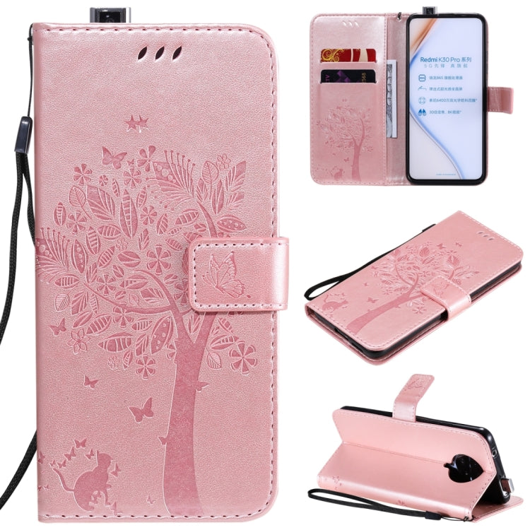 Tree & Cat Embossed Pattern Horizontal Flip Leather Case with Holder & Card Slots & Wallet & Lanyard, For Xiaomi Redmi K30 Pro, For Xiaomi Redmi Note 9 Pro