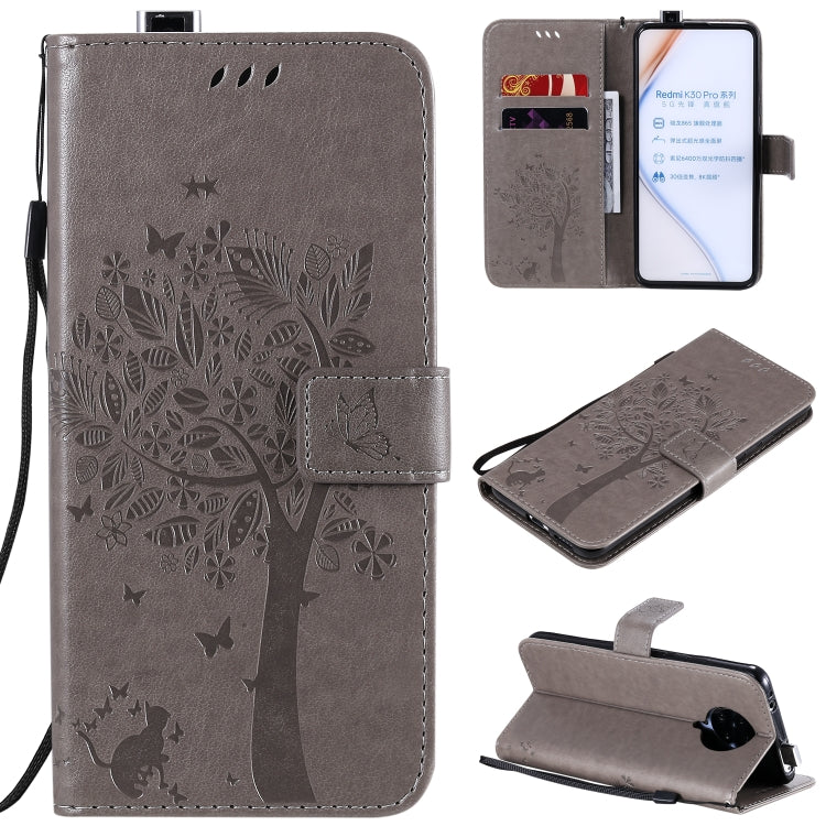 Tree & Cat Embossed Pattern Horizontal Flip Leather Case with Holder & Card Slots & Wallet & Lanyard, For OPPO Realme 6, For Xiaomi Redmi K30 Pro