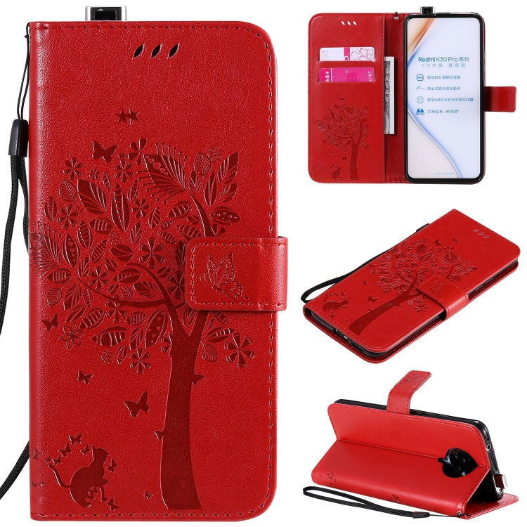 Tree & Cat Embossed Pattern Horizontal Flip Leather Case with Holder & Card Slots & Wallet & Lanyard, For OPPO Realme 6, For Xiaomi Redmi K30 Pro