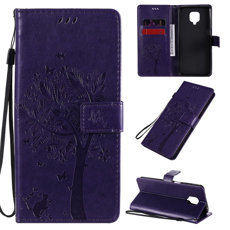 Tree & Cat Embossed Pattern Horizontal Flip Leather Case with Holder & Card Slots & Wallet & Lanyard, For Xiaomi Redmi Note 9 Pro, For Xiaomi Redmi Note 9