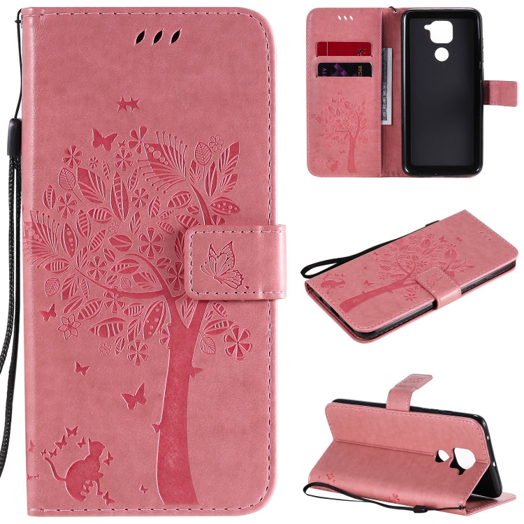 Tree & Cat Embossed Pattern Horizontal Flip Leather Case with Holder & Card Slots & Wallet & Lanyard, For Xiaomi Redmi Note 9, For Huawei Nova 7 Pro