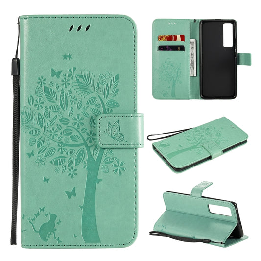 Tree &amp; Cat Embossed Pattern Horizontal Flip Leather Case with Holder &amp; Card Slots &amp; Wallet &amp; Lanyard, For Huawei Nova 7 Pro, For Huawei Nova 7 SE