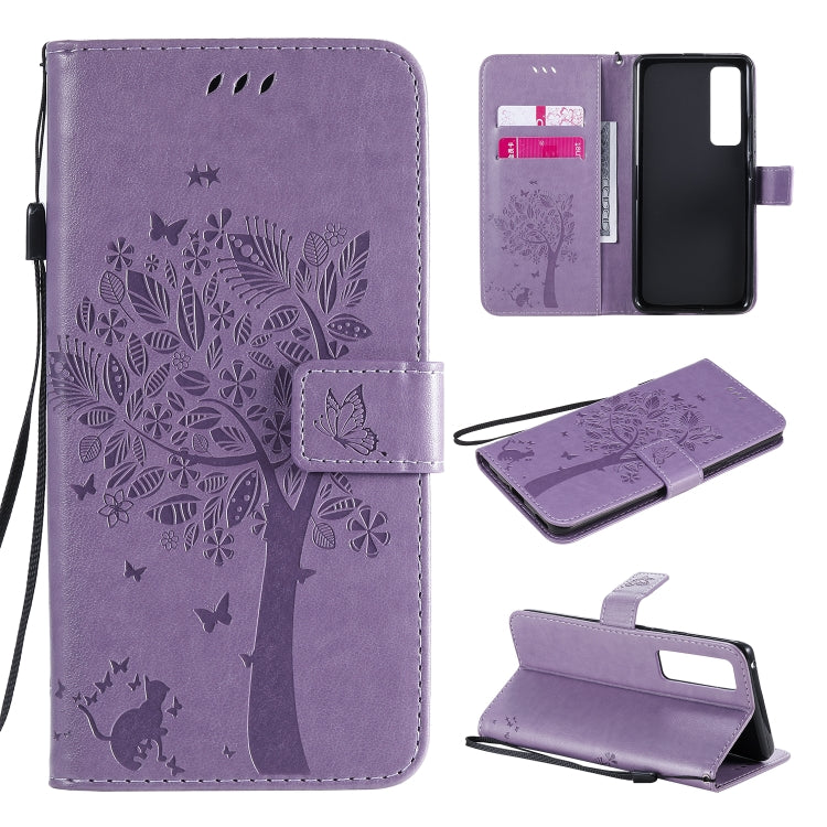 Tree & Cat Embossed Pattern Horizontal Flip Leather Case with Holder & Card Slots & Wallet & Lanyard, For Huawei Nova 7 Pro, For Huawei Nova 7 SE