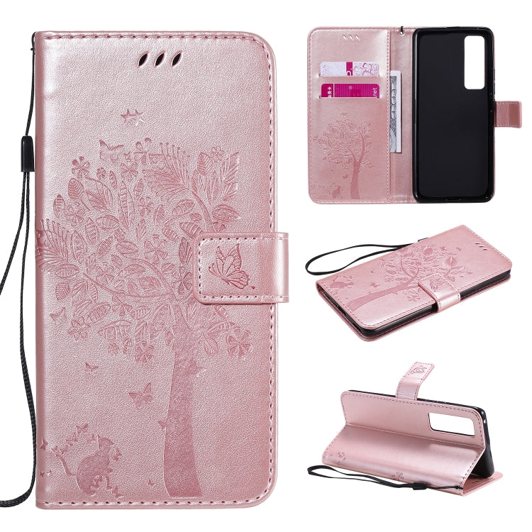 Tree & Cat Embossed Pattern Horizontal Flip Leather Case with Holder & Card Slots & Wallet & Lanyard, For Xiaomi Redmi Note 9, For Huawei Nova 7 Pro
