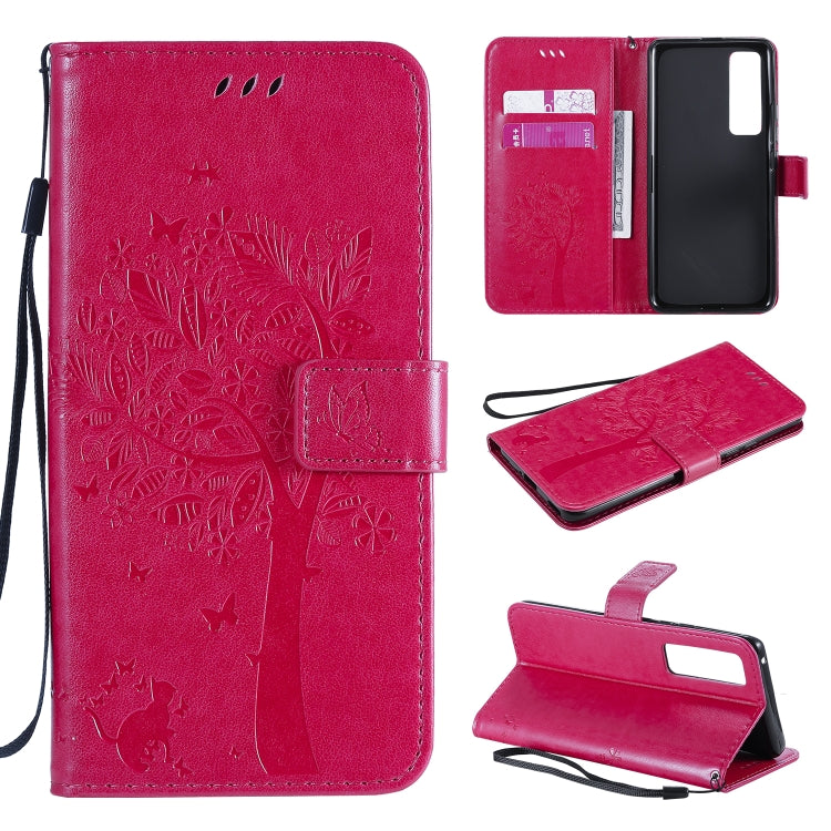 Tree & Cat Embossed Pattern Horizontal Flip Leather Case with Holder & Card Slots & Wallet & Lanyard, For Huawei Nova 7 Pro, For Huawei Nova 7 SE