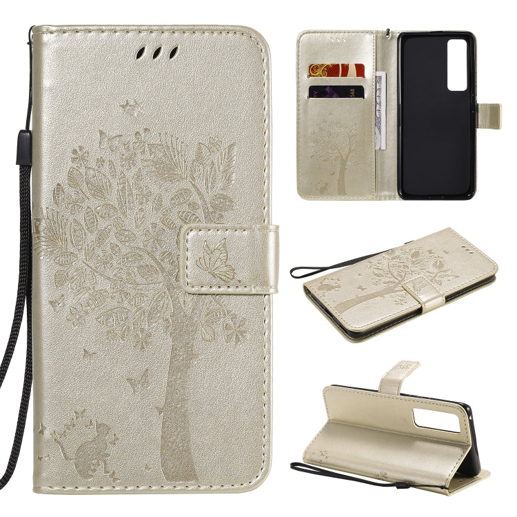 Tree & Cat Embossed Pattern Horizontal Flip Leather Case with Holder & Card Slots & Wallet & Lanyard, For Huawei Nova 7 Pro, For Huawei Nova 7 SE