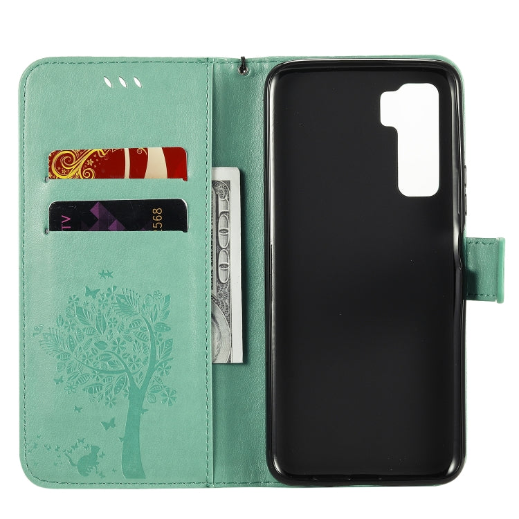 Tree & Cat Embossed Pattern Horizontal Flip Leather Case with Holder & Card Slots & Wallet & Lanyard, For Huawei Nova 7 SE, For Huawei Nova 7