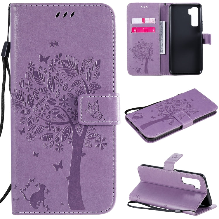 Tree & Cat Embossed Pattern Horizontal Flip Leather Case with Holder & Card Slots & Wallet & Lanyard, For Huawei Nova 7 Pro, For Huawei Nova 7 SE