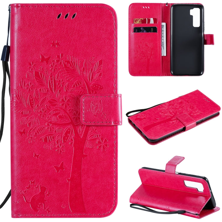 Tree & Cat Embossed Pattern Horizontal Flip Leather Case with Holder & Card Slots & Wallet & Lanyard, For Huawei Nova 7 Pro, For Huawei Nova 7 SE