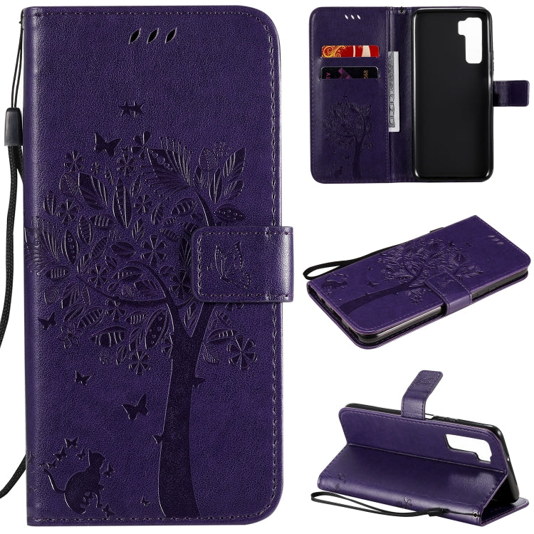 Tree & Cat Embossed Pattern Horizontal Flip Leather Case with Holder & Card Slots & Wallet & Lanyard, For Huawei Nova 7 Pro, For Huawei Nova 7 SE