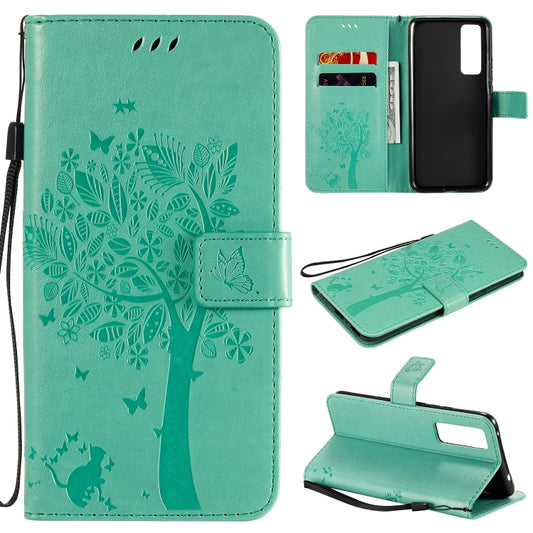 Tree &amp; Cat Embossed Pattern Horizontal Flip Leather Case with Holder &amp; Card Slots &amp; Wallet &amp; Lanyard, For Huawei Nova 7, For Huawei P40 Lite E