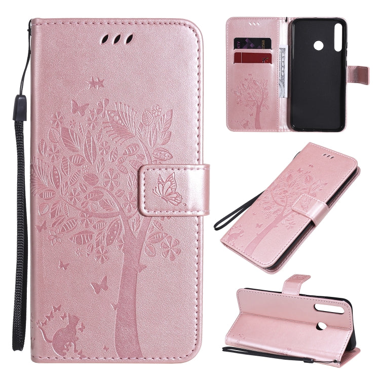 Tree & Cat Embossed Pattern Horizontal Flip Leather Case with Holder & Card Slots & Wallet & Lanyard, For Huawei P40 Lite E, For Huawei P Smart 2020
