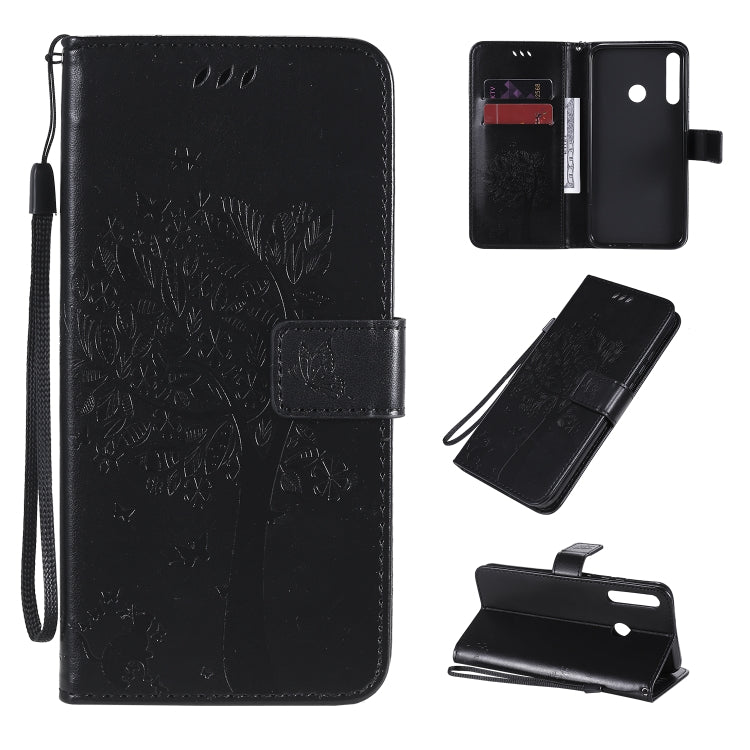Tree & Cat Embossed Pattern Horizontal Flip Leather Case with Holder & Card Slots & Wallet & Lanyard, For Huawei P40 Lite E, For Huawei P Smart 2020
