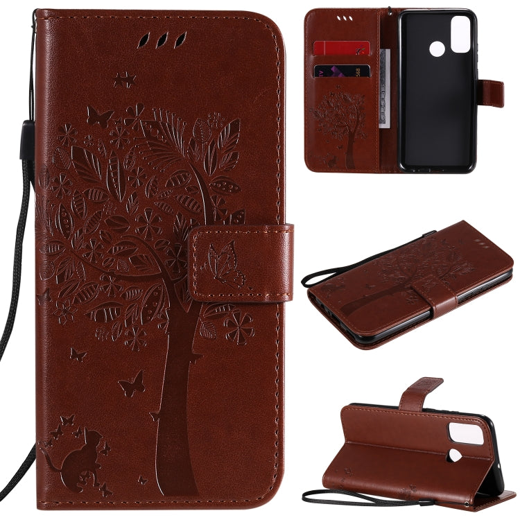 Tree & Cat Embossed Pattern Horizontal Flip Leather Case with Holder & Card Slots & Wallet & Lanyard, For Huawei P Smart 2020, For Huawei Y5p