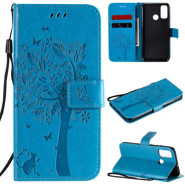 Tree & Cat Embossed Pattern Horizontal Flip Leather Case with Holder & Card Slots & Wallet & Lanyard, For Huawei P Smart 2020, For Huawei Y5p