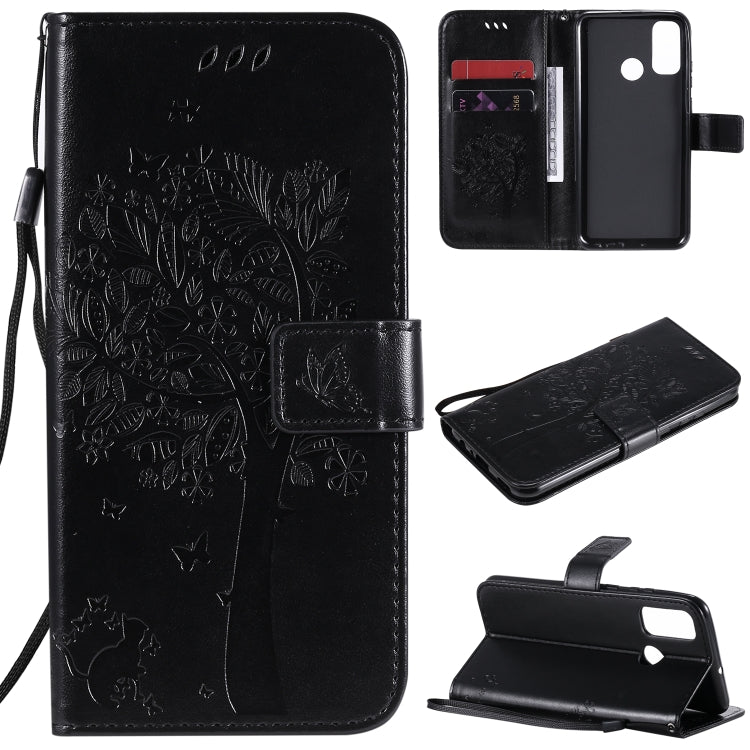 Tree & Cat Embossed Pattern Horizontal Flip Leather Case with Holder & Card Slots & Wallet & Lanyard, For Huawei P Smart 2020, For Huawei Y5p