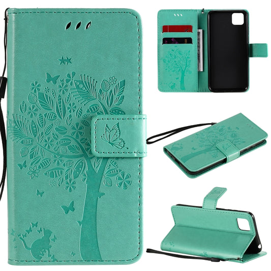 Tree & Cat Embossed Pattern Horizontal Flip Leather Case with Holder & Card Slots & Wallet & Lanyard, For Huawei Y5p, For Huawei Y6p