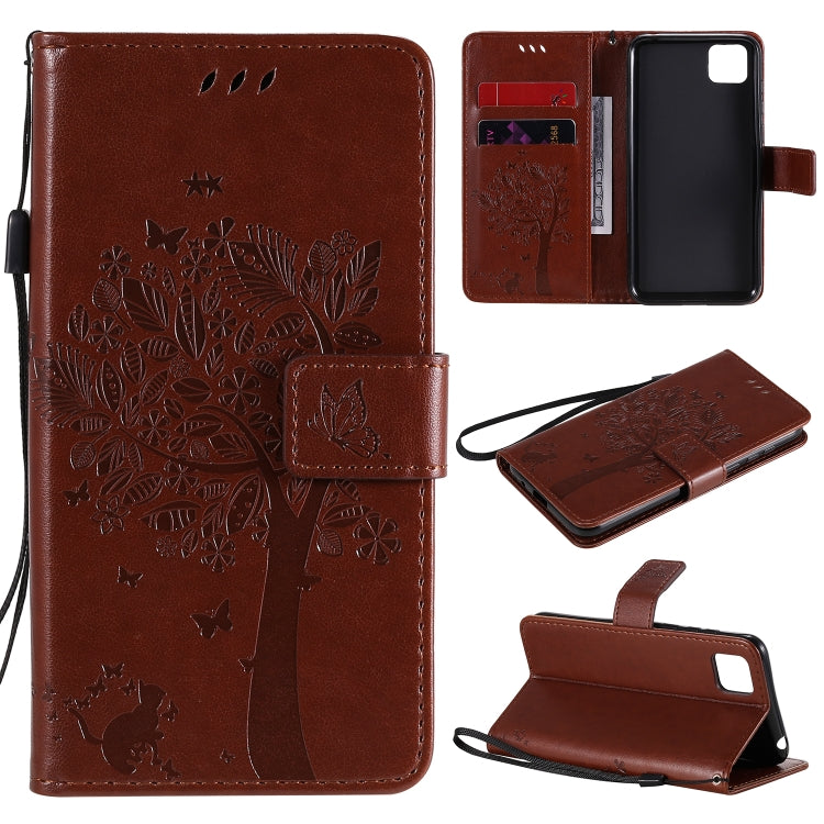 Tree & Cat Embossed Pattern Horizontal Flip Leather Case with Holder & Card Slots & Wallet & Lanyard, For Huawei Y5p, For Huawei Y6p