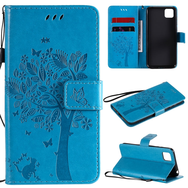 Tree & Cat Embossed Pattern Horizontal Flip Leather Case with Holder & Card Slots & Wallet & Lanyard, For Huawei Y5p, For Huawei Y6p