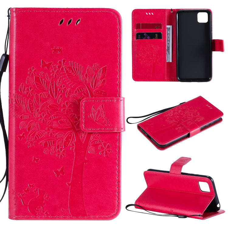 Tree & Cat Embossed Pattern Horizontal Flip Leather Case with Holder & Card Slots & Wallet & Lanyard, For Huawei P Smart 2020, For Huawei Y5p