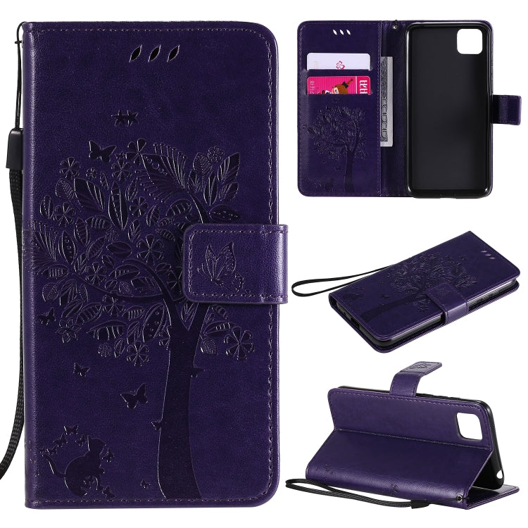 Tree & Cat Embossed Pattern Horizontal Flip Leather Case with Holder & Card Slots & Wallet & Lanyard, For Huawei Y5p, For Huawei Y6p