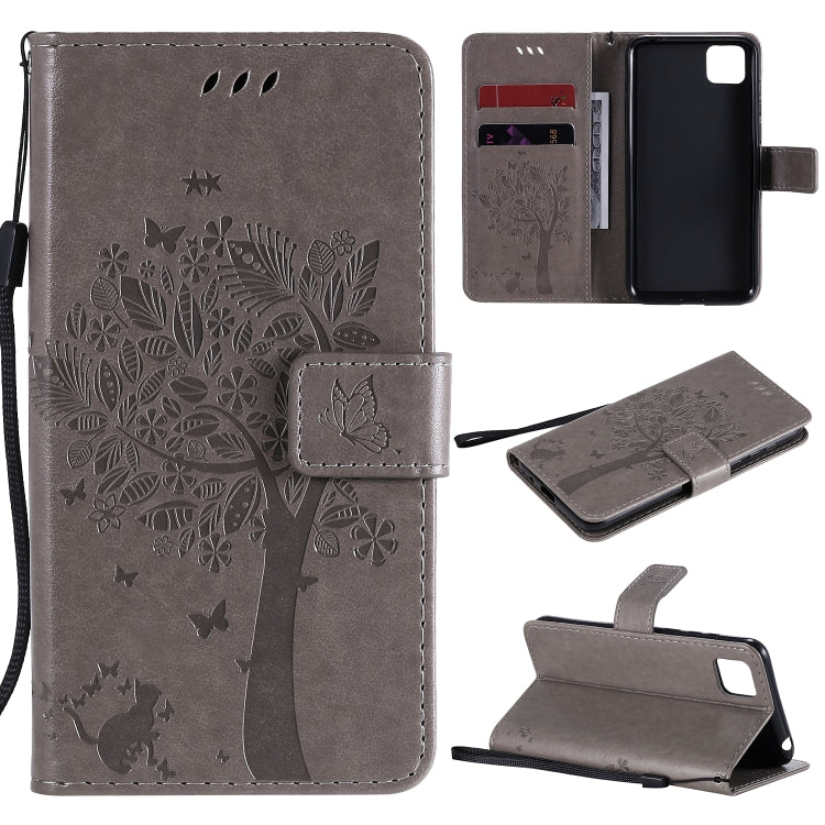 Tree & Cat Embossed Pattern Horizontal Flip Leather Case with Holder & Card Slots & Wallet & Lanyard, For Huawei Y5p, For Huawei Y6p