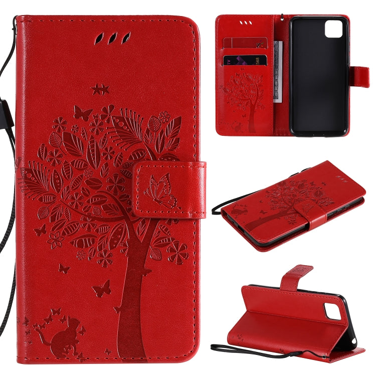 Tree & Cat Embossed Pattern Horizontal Flip Leather Case with Holder & Card Slots & Wallet & Lanyard, For Huawei Y5p, For Huawei Y6p