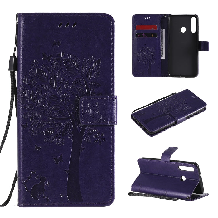 Tree & Cat Embossed Pattern Horizontal Flip Leather Case with Holder & Card Slots & Wallet & Lanyard, For Huawei Y5p, For Huawei Y6p
