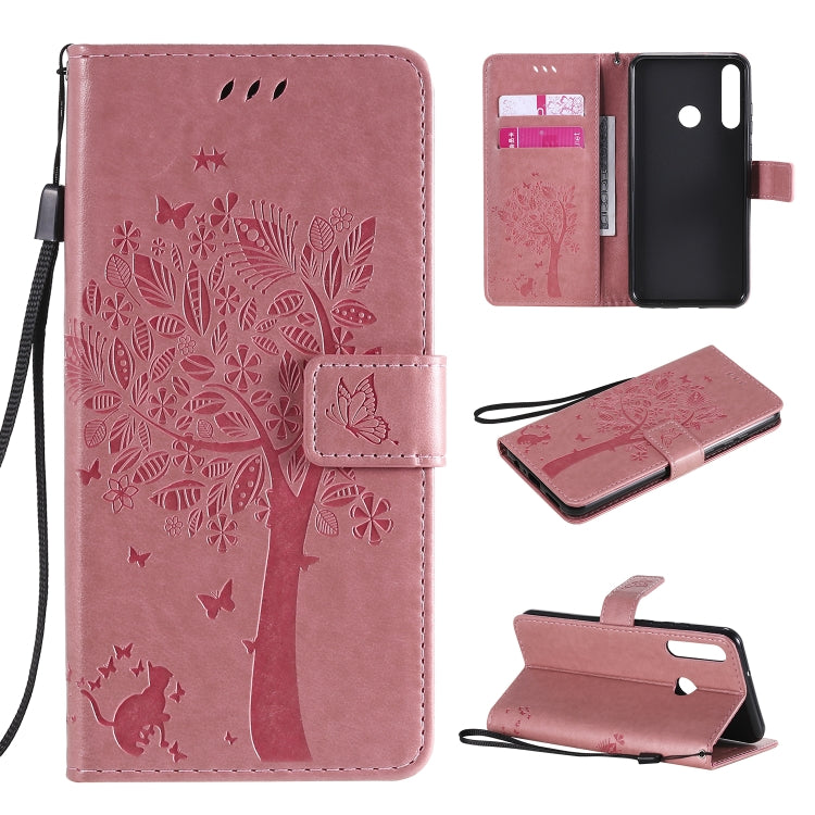 Tree & Cat Embossed Pattern Horizontal Flip Leather Case with Holder & Card Slots & Wallet & Lanyard, For Huawei Y5p, For Huawei Y6p