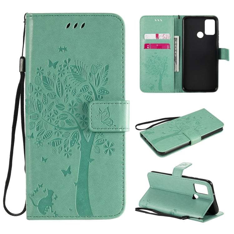 Tree & Cat Embossed Pattern Horizontal Flip Leather Case with Holder & Card Slots & Wallet & Lanyard, For Huawei Y6p, For Huawei Honor 9A