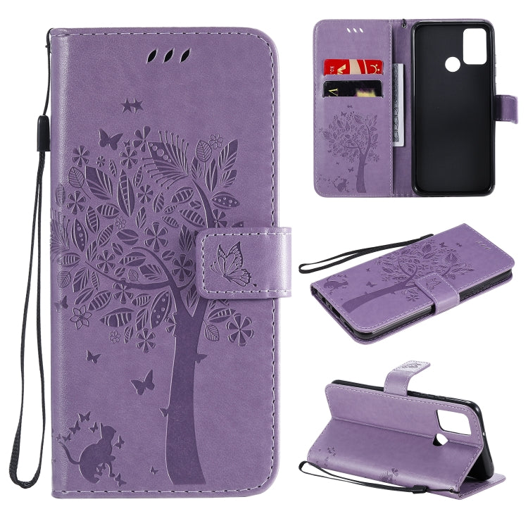 Tree & Cat Embossed Pattern Horizontal Flip Leather Case with Holder & Card Slots & Wallet & Lanyard, For Huawei Y6p, For Huawei Honor 9A