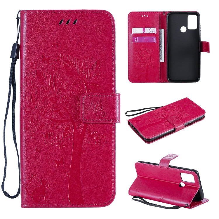 Tree & Cat Embossed Pattern Horizontal Flip Leather Case with Holder & Card Slots & Wallet & Lanyard, For Huawei Y6p, For Huawei Honor 9A