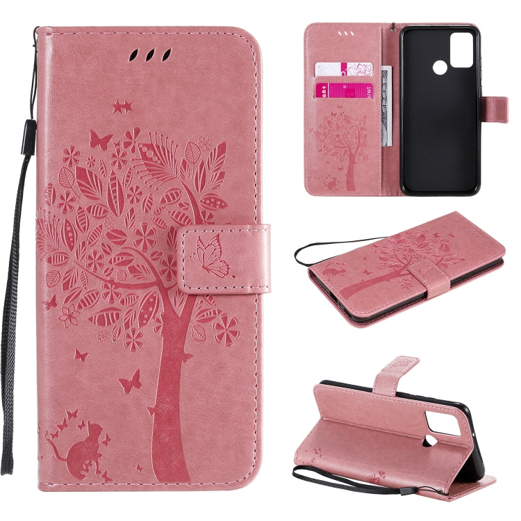 Tree & Cat Embossed Pattern Horizontal Flip Leather Case with Holder & Card Slots & Wallet & Lanyard, For Huawei Honor 9A, For Huawei Honor 30 Pro