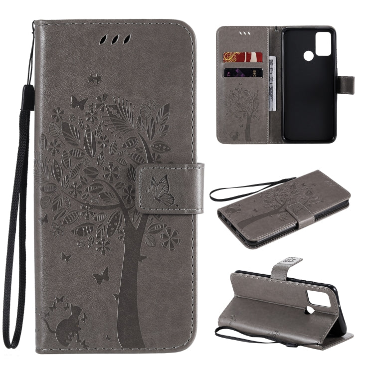 Tree & Cat Embossed Pattern Horizontal Flip Leather Case with Holder & Card Slots & Wallet & Lanyard, For Huawei Y6p, For Huawei Honor 9A