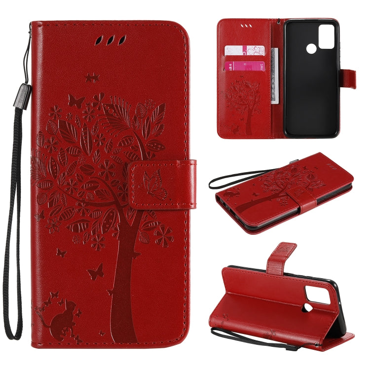 Tree & Cat Embossed Pattern Horizontal Flip Leather Case with Holder & Card Slots & Wallet & Lanyard, For Huawei Y6p, For Huawei Honor 9A