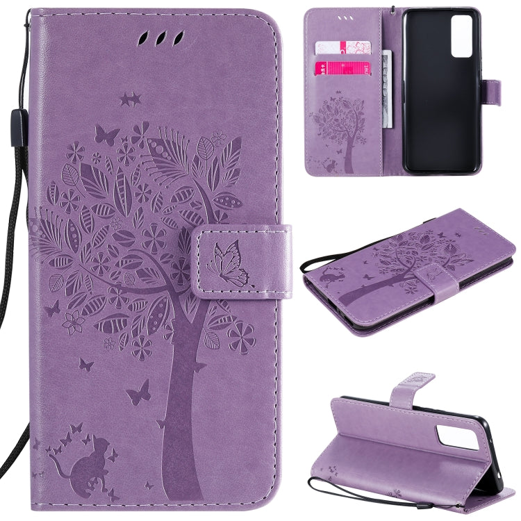 Tree & Cat Embossed Pattern Horizontal Flip Leather Case with Holder & Card Slots & Wallet & Lanyard, For Huawei Honor 9A, For Huawei Honor 30 Pro