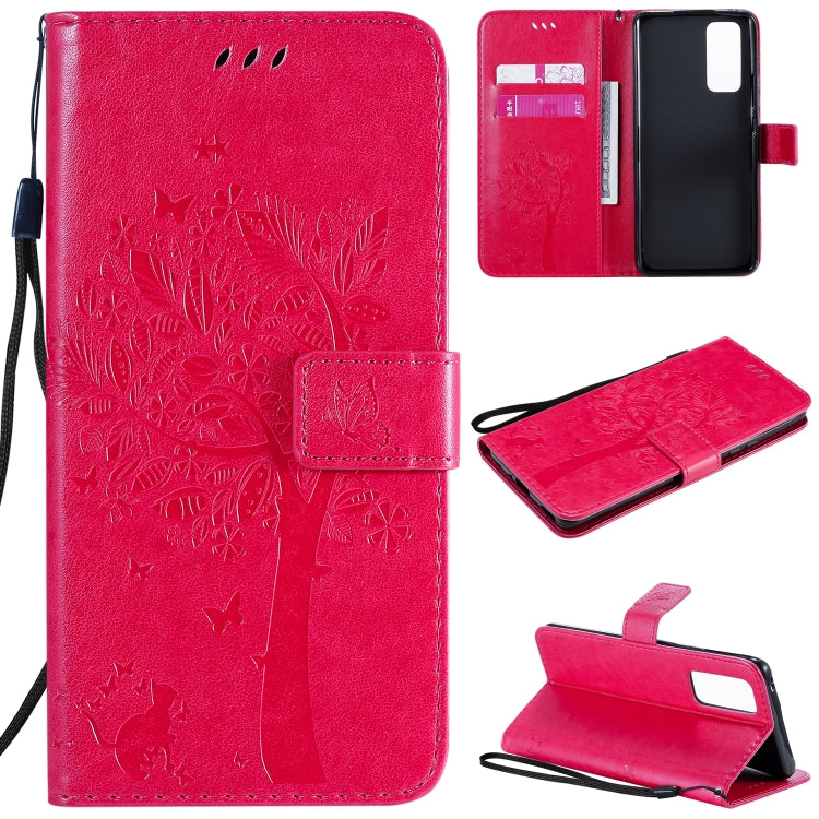 Tree & Cat Embossed Pattern Horizontal Flip Leather Case with Holder & Card Slots & Wallet & Lanyard, For Huawei Honor 9A, For Huawei Honor 30 Pro