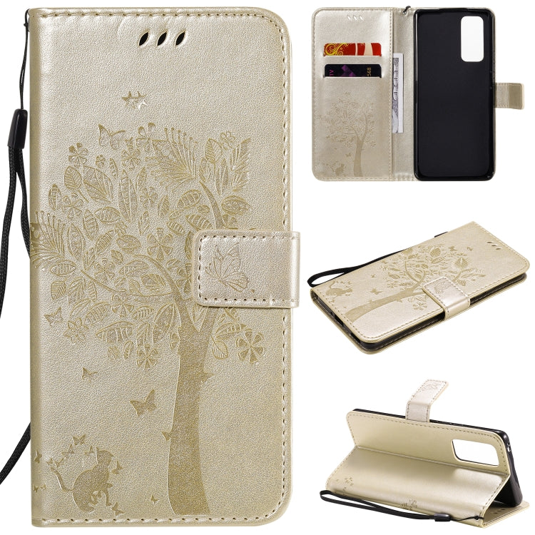 Tree & Cat Embossed Pattern Horizontal Flip Leather Case with Holder & Card Slots & Wallet & Lanyard, For Huawei Honor 9A, For Huawei Honor 30 Pro