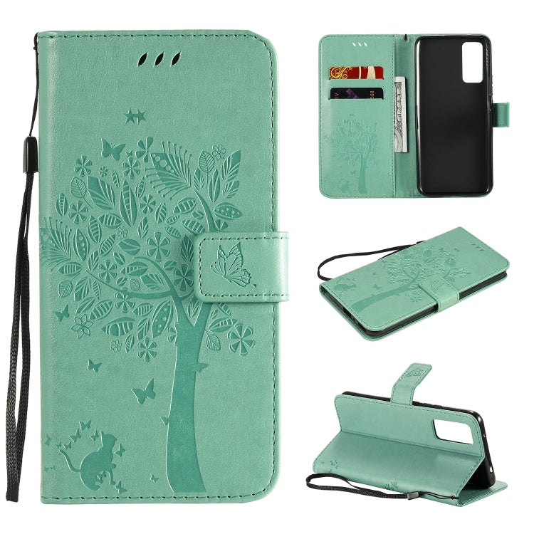 Tree & Cat Embossed Pattern Horizontal Flip Leather Case with Holder & Card Slots & Wallet & Lanyard, For Huawei Honor 30, For Huawei Honor Play4T Pro