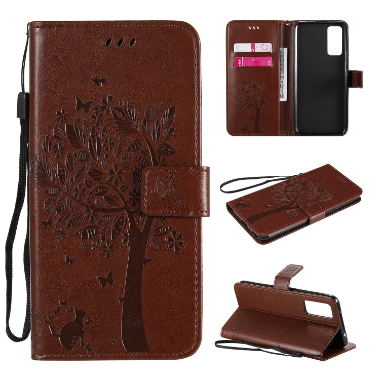 Tree & Cat Embossed Pattern Horizontal Flip Leather Case with Holder & Card Slots & Wallet & Lanyard, For Huawei Honor 30 Pro, For Huawei Honor 30