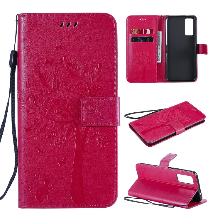 Tree & Cat Embossed Pattern Horizontal Flip Leather Case with Holder & Card Slots & Wallet & Lanyard, For Huawei Honor 30 Pro, For Huawei Honor 30