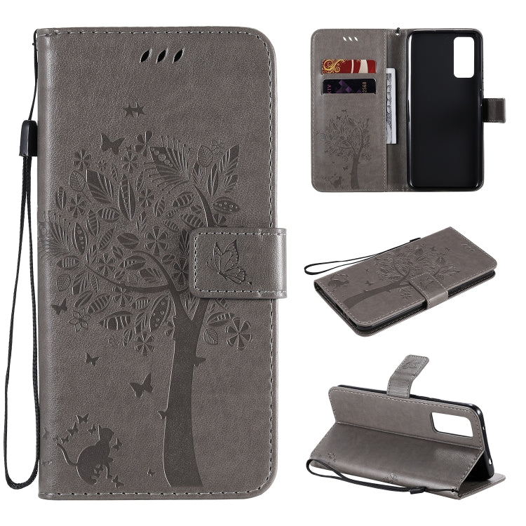 Tree & Cat Embossed Pattern Horizontal Flip Leather Case with Holder & Card Slots & Wallet & Lanyard, For Huawei Honor 30 Pro, For Huawei Honor 30