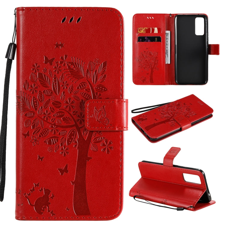 Tree & Cat Embossed Pattern Horizontal Flip Leather Case with Holder & Card Slots & Wallet & Lanyard, For Huawei Honor 30 Pro, For Huawei Honor 30